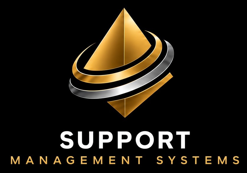 Support Management Systems logo: a gold pyramid encircled by gold and silver rings